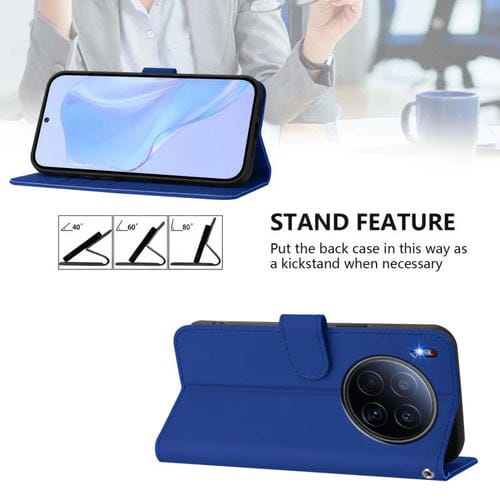 Funda de piel con cordón para Tecno Camon 40 Premier Skin Feel (azul oscuro)