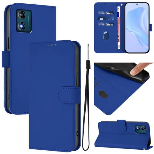 Funda de Piel Sintética con Cordón para Motorola Moto E13 (Azul Oscuro)