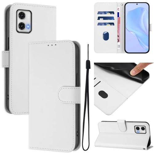 Funda de Piel Sintética con Cordón para Motorola Moto G73 5G (Blanco)