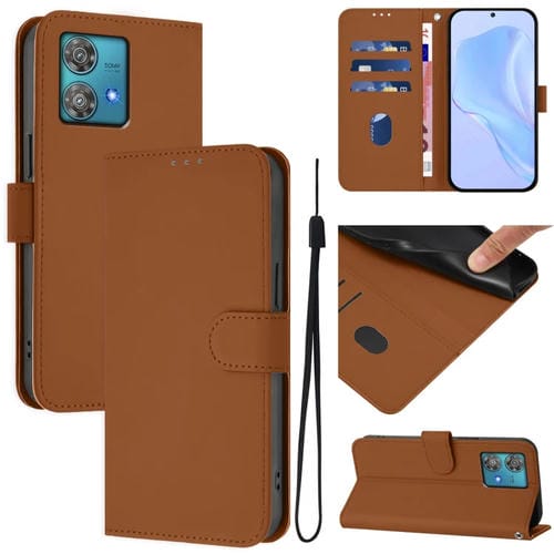 Funda de Piel Sintética con Cordón para Motorola Edge 40 Neo 5G (Marrón)