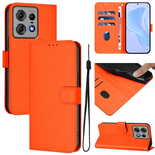 Funda de Piel para Motorola Edge 50 Pro con Tacto Suave (Naranja)