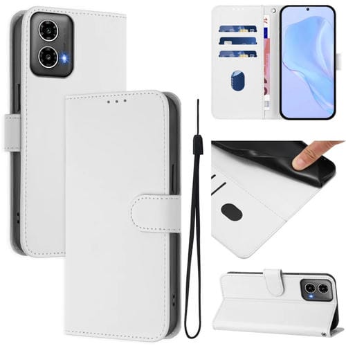 Funda de Cuero con Cordón para Motorola Moto G34 con Tacto de Piel (Blanco)