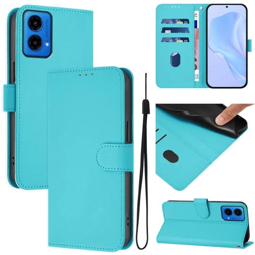 Funda Piel Sintética con Cordón para Motorola Moto G45 5G/G34 5G (Azul Lago)
