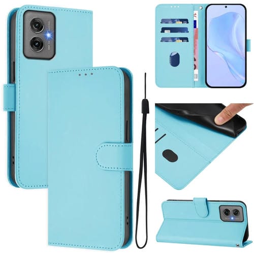 Funda de Piel Sintética con Cordón para Motorola Moto G55 (Azul Cielo)