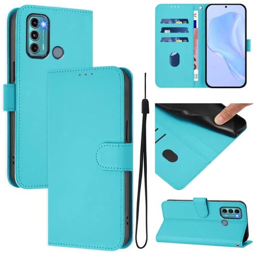 Funda de Piel Sintética con Cordón para Motorola Moto G60/G40 Fusion (Azul Lago)
