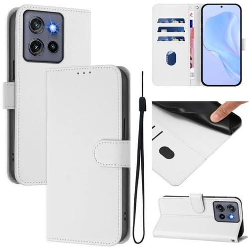 Funda de Piel Sintética con Cordón para Motorola Moto G Stylus 5G (2025) (Blanco)