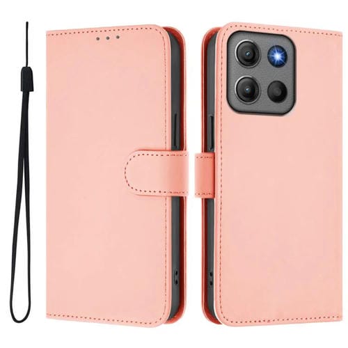 Funda de cuero con cordón para Motorola Moto G15 Power, color liso y tacto suave (rosa)
