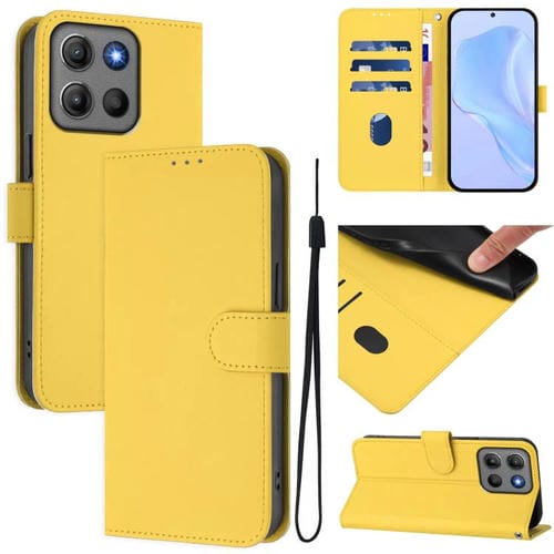 Funda de cuero con textura de piel y cordón para Motorola Moto G15 Power (amarillo limón)