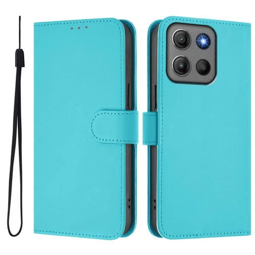 Funda de cuero con textura de piel y cordón para Motorola Moto G15 Power (azul lago)