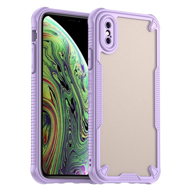 Funda HĂbrida TPU y PC para iPhone Xs ProtecciĂłn Glaseada (Morado)