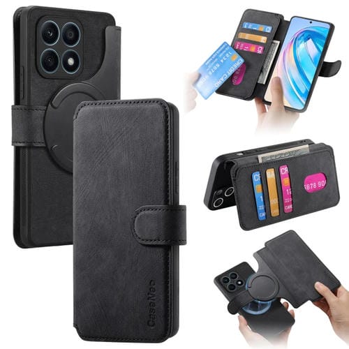 Funda de Cuero For Honor X8A Caseneo Magsafe Rfid Retro Antirrobo para Teléfono (Negro)