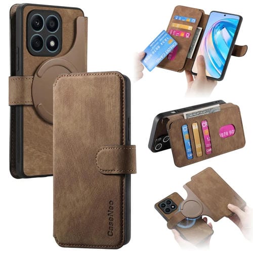 Funda de Cuero Caseneo Magsafe Rfid Antirrobo para For Honor X8A (MarrĂłn)