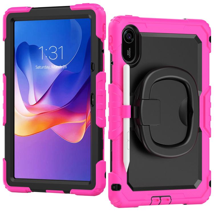 Funda híbrida de silicona tipo D para Xiaomi Redmi Pad 2, con asa y soporte (rosa y rojo)