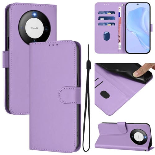 Funda de Piel Sintética con Cordón para Huawei Mate 60 con Tacto de Piel (Morado Lavanda)
