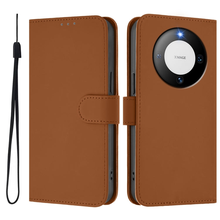 Funda de Cuero con Cordón para Huawei Mate 60 Pro y 60 Pro+ con Tacto de Piel (Marrón)