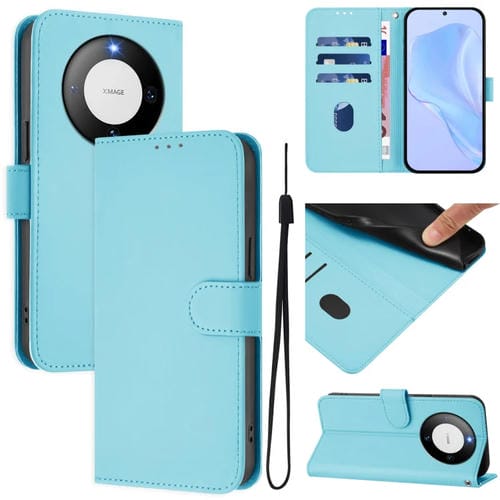 Funda de Piel Sintética con Cordón para Huawei Mate 60 Pro/60 Pro+ (Azul Cielo)