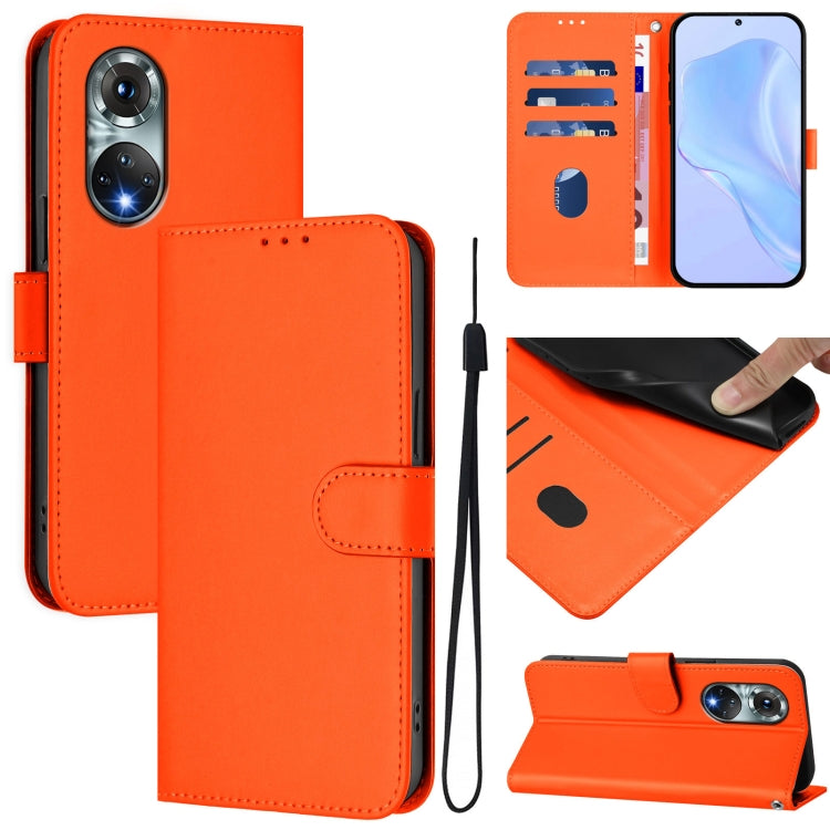 Funda de Piel con Cordón para Huawei Nova 9 con Acabado Liso (Naranja)