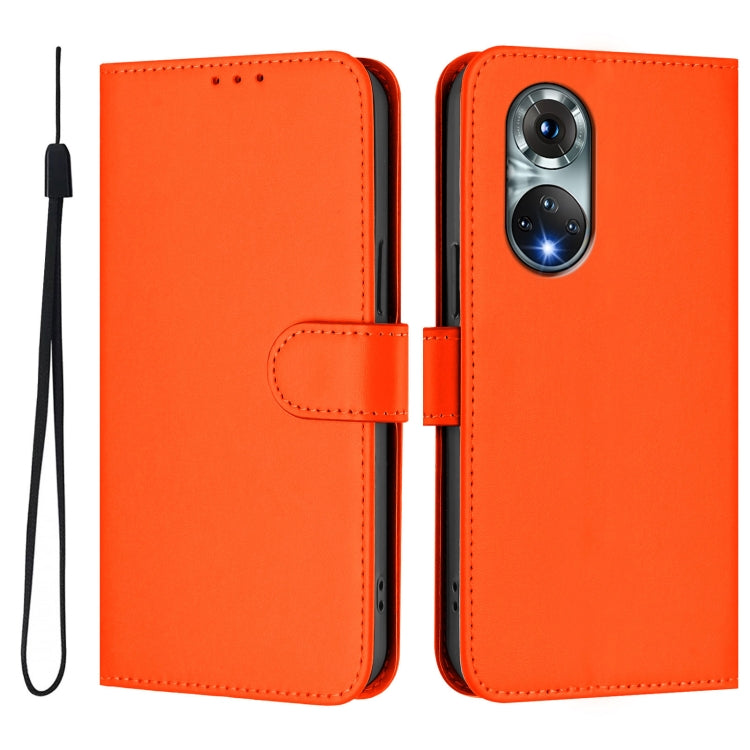 Funda de Piel con Cordón para Huawei Nova 9 con Acabado Liso (Naranja)