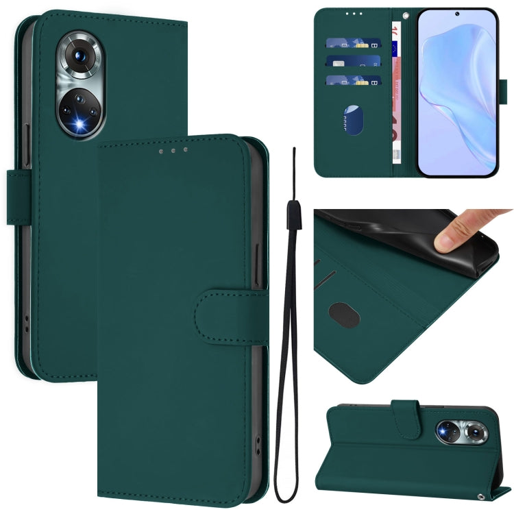 Funda de Piel con Cordón para Huawei Nova 9 con Tacto de Piel (Verde Oscuro)