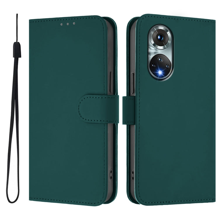 Funda de Piel con Cordón para Huawei Nova 9 con Tacto de Piel (Verde Oscuro)