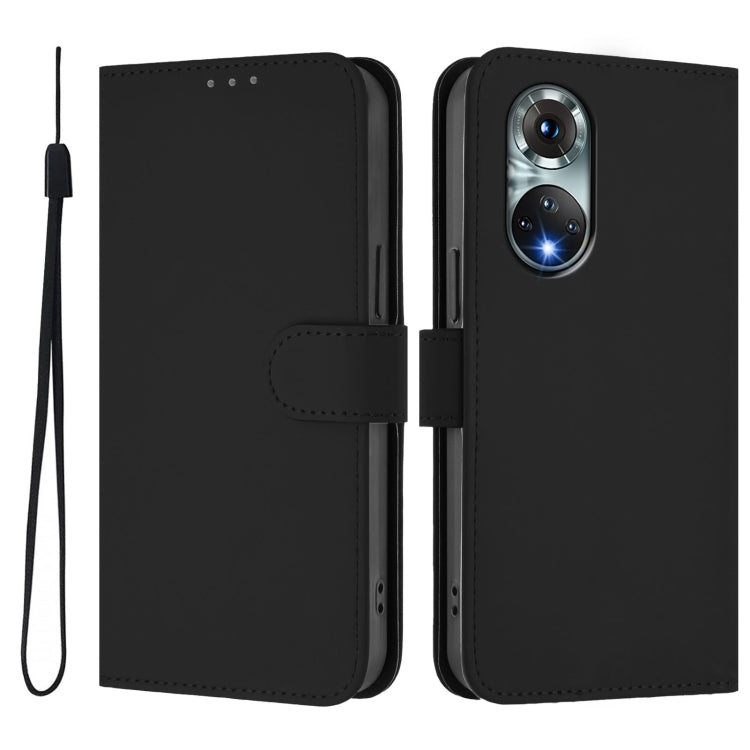 Funda de Piel con Cordón para Huawei Nova 9 con Tacto de Piel (Negro)