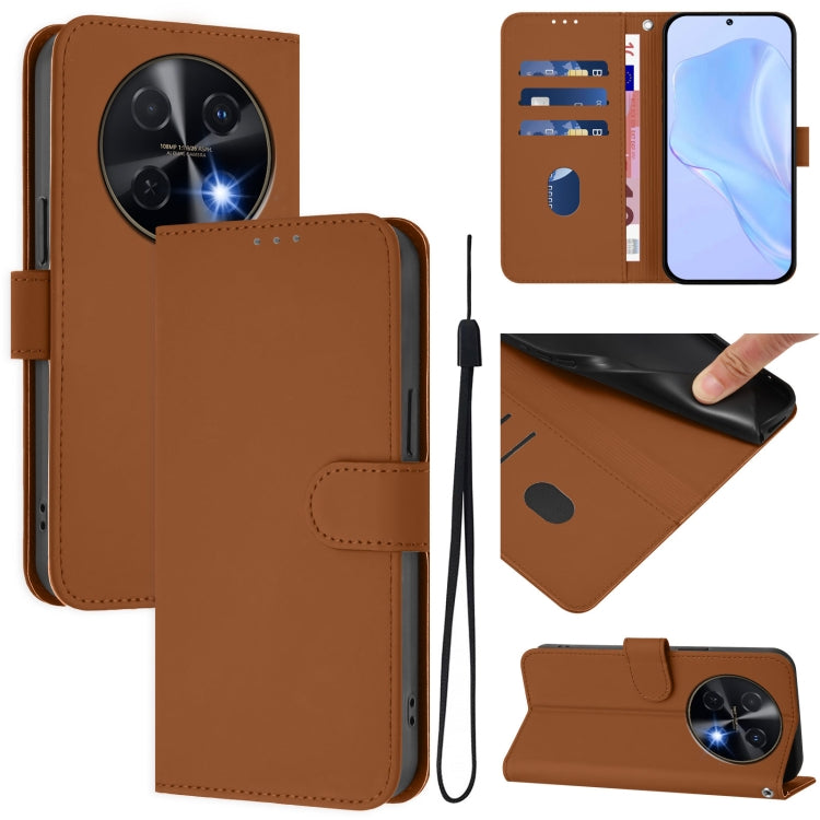 Funda de Piel para Huawei Nova 12I 4G con Textura Liso y Cordón (Marrón)