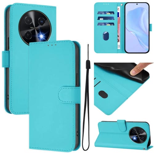 Funda de Piel Sintética con Cordón para Huawei Nova 12I 4G con Tacto de Piel (Azul Lago)