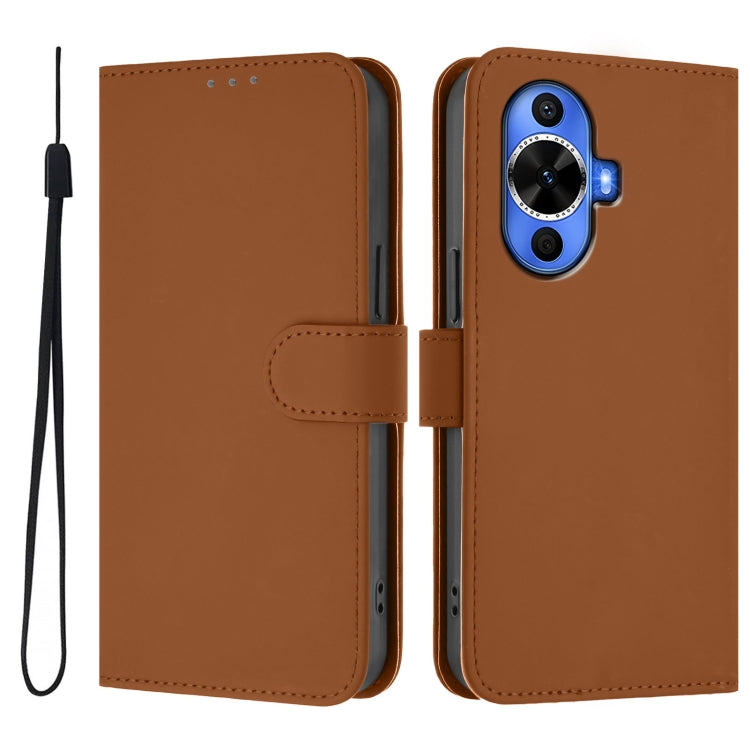 Funda de Piel para Huawei Nova 12S 4G con Textura y Cordón (Marrón)