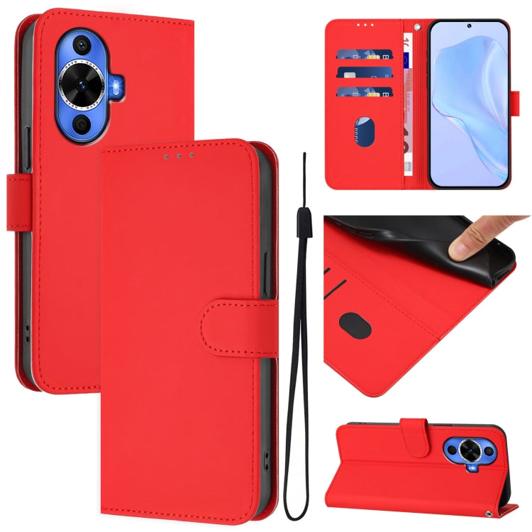 Funda de Piel Sintética con Cordón para Huawei Nova 12S 4G con Tacto de Piel (Rojo)