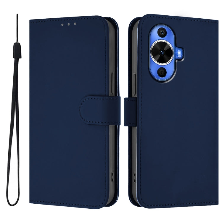 Funda de Piel para Huawei Nova 12S 4G con Textura Liso y Cordón (Azul Marino)