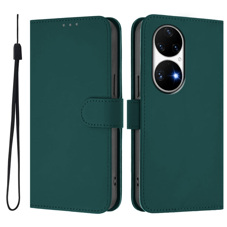 Funda de Piel Sintética con Cordón para Huawei P50 Pro (Verde Oscuro)