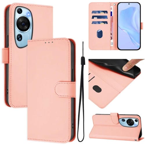 Funda de Piel Sintética con Diseño Artístico y Cordón para Huawei P60 (Rosa)