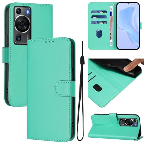 Funda de Piel Sintética con Cordón para Huawei P60 y P60 Pro (Verde)
