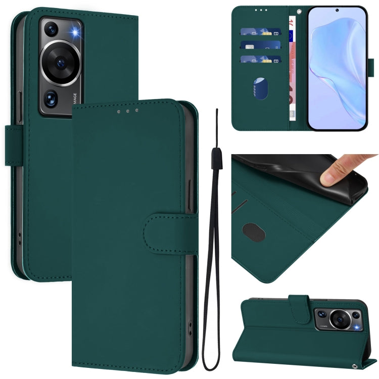 Funda de Piel Sintética con Cordón para Huawei P60/P60 Pro (Verde Oscuro)