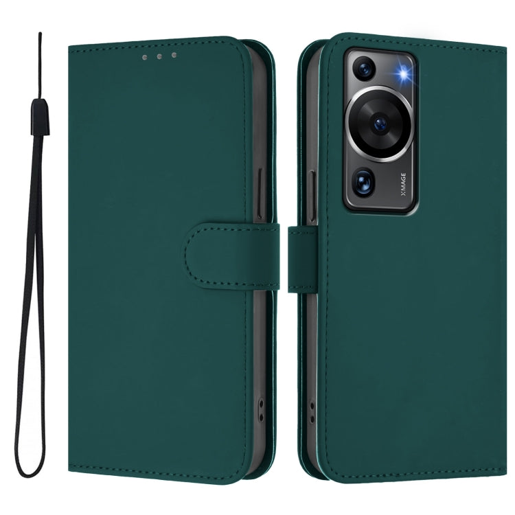 Funda de Piel Sintética con Cordón para Huawei P60/P60 Pro (Verde Oscuro)