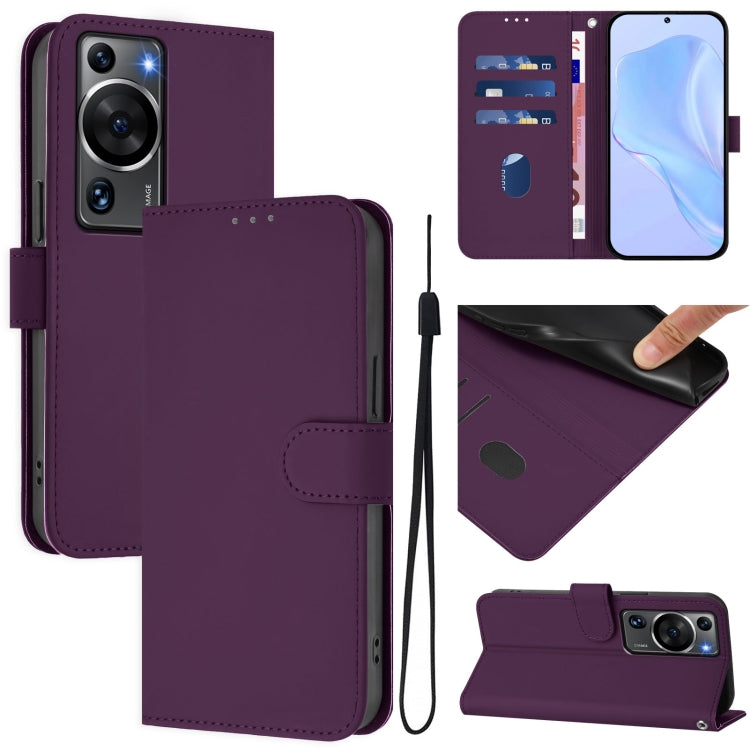 Funda de Piel Sintética con Cordón para Huawei P60/P60 Pro con Tacto de Piel (Violeta)