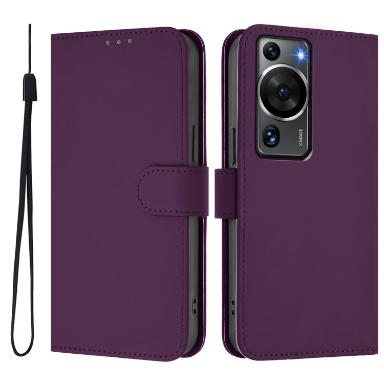 Funda de Piel Sintética con Cordón para Huawei P60/P60 Pro con Tacto de Piel (Violeta)