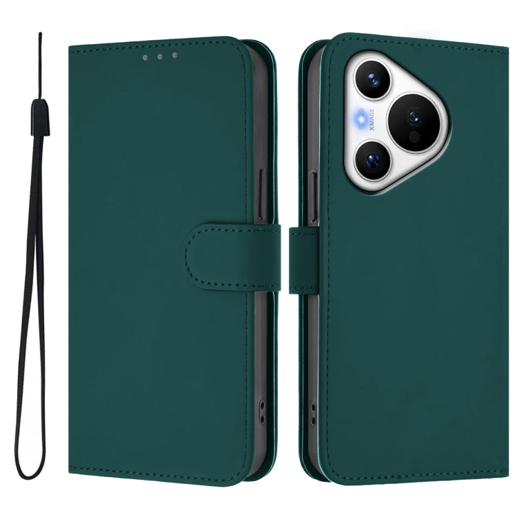 Funda de Piel con Cordón para Teléfono Huawei Pura 70 Skin Feel (Verde Oscuro)