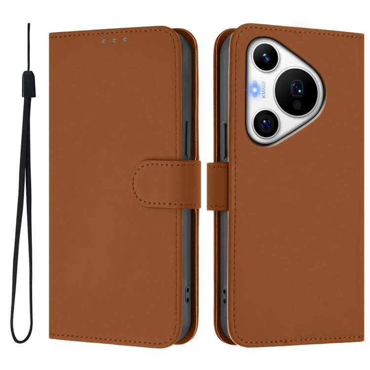 Funda de Cuero con Cordón para Huawei Pura 70 Pro / 70 Pro+ con Textura Piel (Marrón)