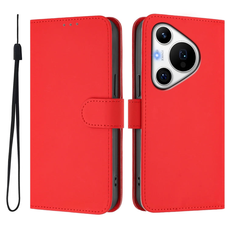 Funda de Cuero con Cordón para Huawei Pura 70 Pro y 70 Pro+ Textura Piel (Rojo)