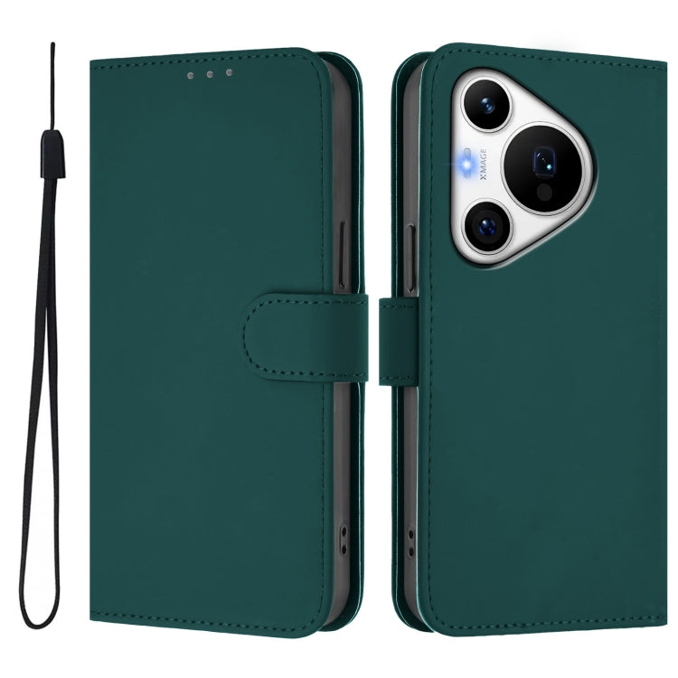 Funda de Cuero con Cordón para Huawei Pura 70 Pro / 70 Pro+ con Tacto de Piel (Verde Oscuro)