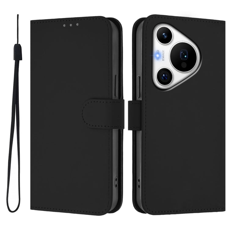 Funda de Cuero con Cordón para Huawei Pura 70 Pro / 70 Pro+ Textura de Piel (Negro)