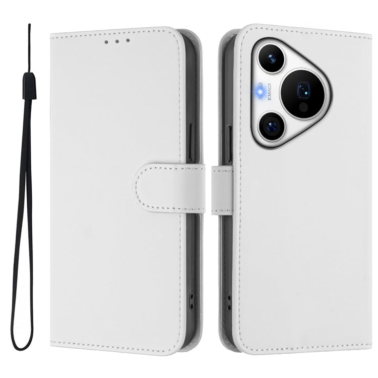 Funda de Cuero con Cordón para Huawei Pura 70 Pro / 70 Pro+ con Textura de Piel (Blanco)