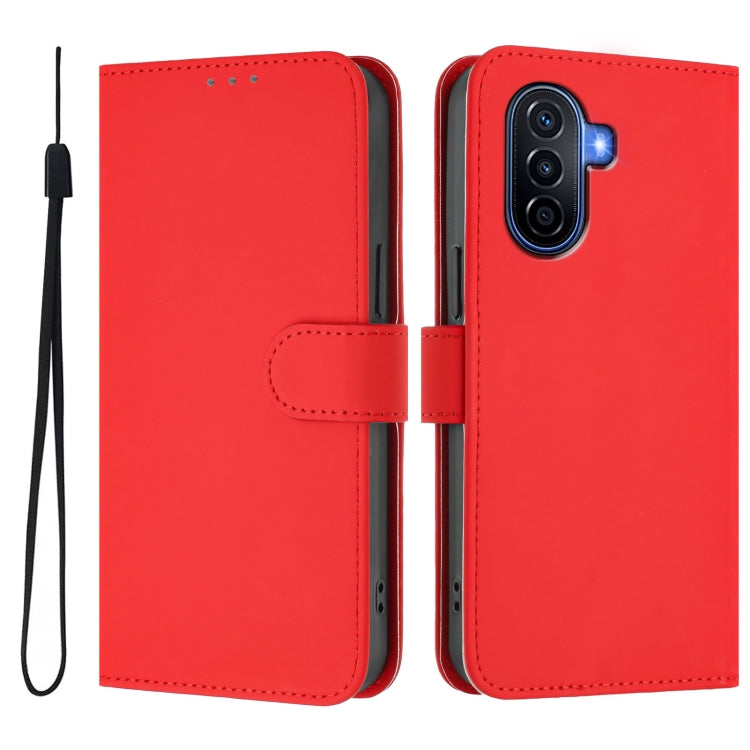 Funda de Cuero con Cordón para Huawei Enjoy 50 4G y Nova Y70 Plus (Rojo)