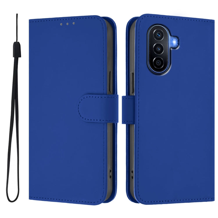 Funda de Piel Sintética con Cordón para Huawei Enjoy 50 4G y Nova Y70 Plus (Azul Oscuro)