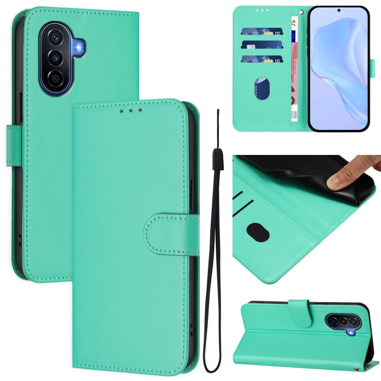 Funda Piel Sintética con Cordón para Huawei Enjoy 50 4G y Nova Y70 Plus (Verde)
