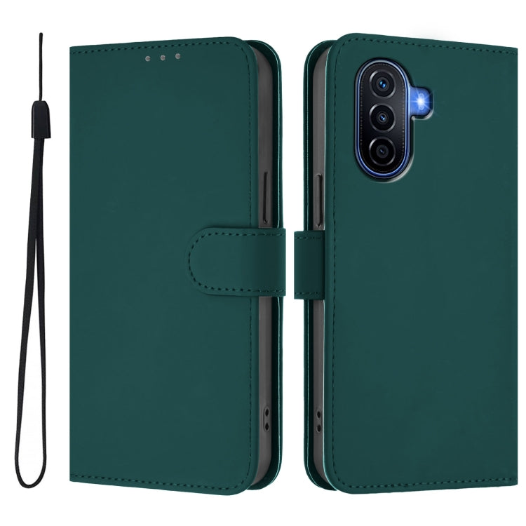 Funda de Cuero con Cordón para Huawei Enjoy 50 4G y Nova Y70 Plus (Verde Oscuro)