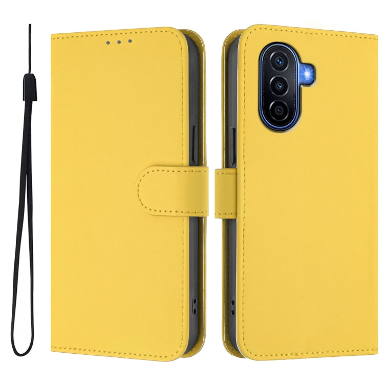 Funda Piel Sintética con Cordón para Huawei Enjoy 50 4G y Nova Y70 Plus (Amarillo Limón)