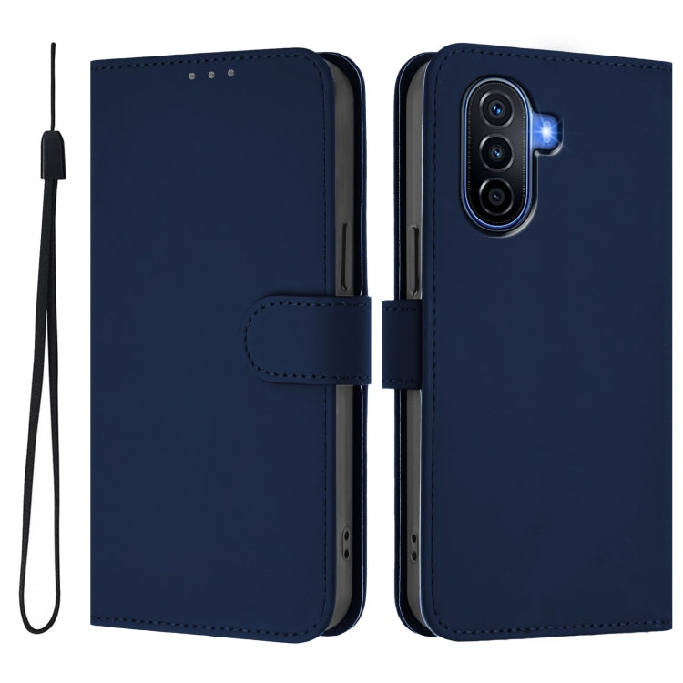 Funda de Cuero con Cordón para Huawei Enjoy 50 4G Nova Y70 Plus Textura Piel (Azul Marino)