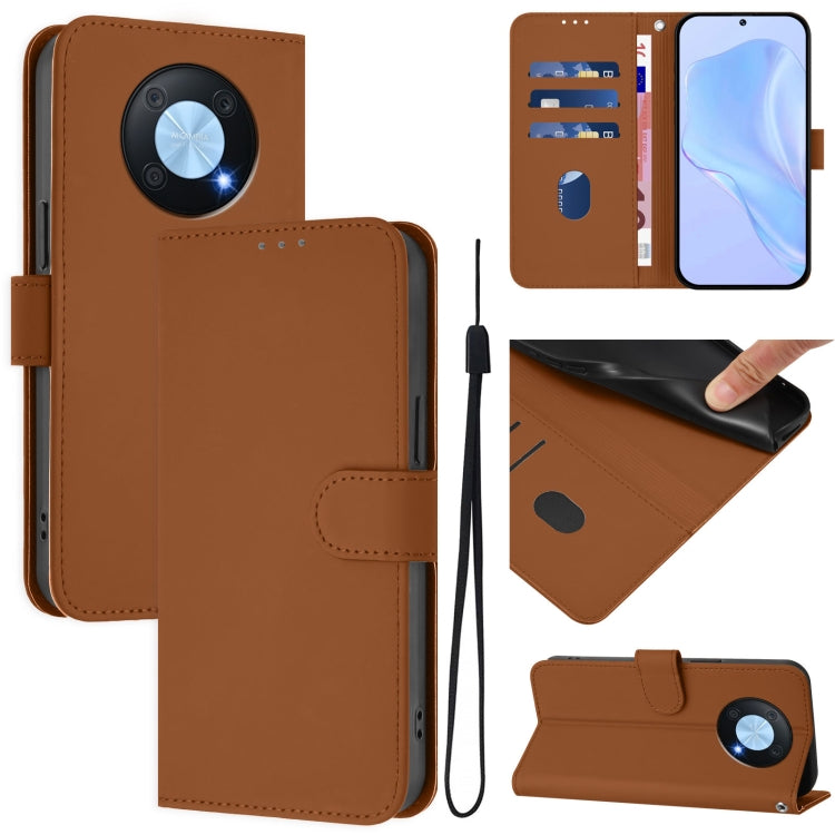 Funda de Cuero con Cordón para Huawei Enjoy 50 Pro 4G Nova Y90 Textura Piel (Marrón)